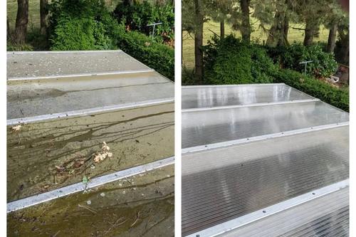 Terrassendach vor und nach der Reinigung im Vergleich